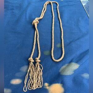 Vintage gold glass seed bead flapper style lariat necklace long
